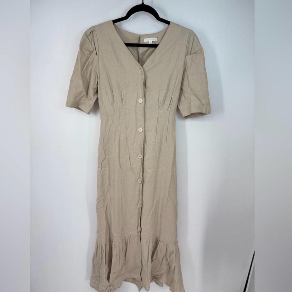 RIENDA Front Button Up Quarter Sleeve Peasant Boho Tiered Maxi Dress